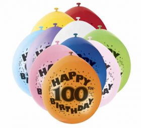 100th Happy Birthday Latex Balloons 10pk