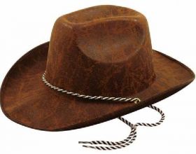 Adult Cowboy Leather Look Brown Hat