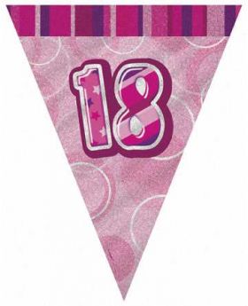 Pink Glitz 18 Party Flag Banner, 9 ft