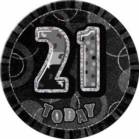 21st Black Glitz Birthday Badge, 6"