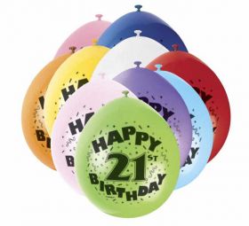 21st Happy Birthday Latex Balloons 10pk