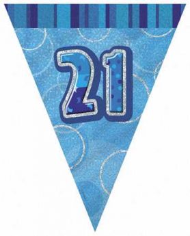 Blue Glitz 21 Party Flag Banner 9ft