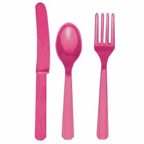 Magenta Plastic Cutlery Assortment pk24