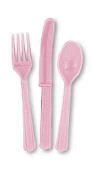 Baby Pink Plastic Cutlery Assortment pk24