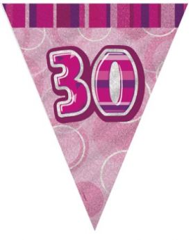 Pink Glitz 30 Party Flag Banner