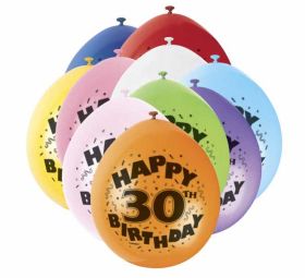 30th Happy Birthday Latex Balloons 10pk