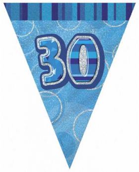 Blue Glitz 30 Party Flag Banner 9ft