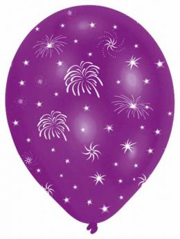Fireworks Latex Balloons pk6, Assorted colours