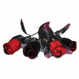 Halloween Black & Red Plastic Roses pk4