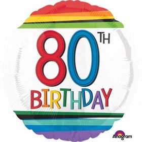 Rainbow Birthday 80th Standard Foil Balloons