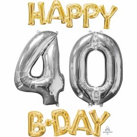 "Happy 40 B-Day" Phrase & Number Bunch Foil Balloon