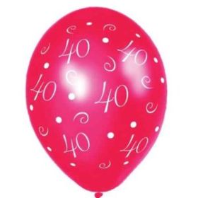 40th Anniversary Metallic Passion Red Printed Party Balloons 25pk