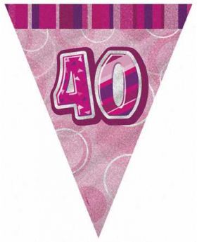 Pink Glitz 40 Party Flag Banner, 9 ft