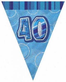 Blue Glitz 40 Party Flag Banner 9ft