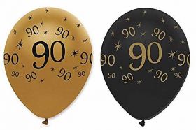 90th Gold and Black Balloons pk6