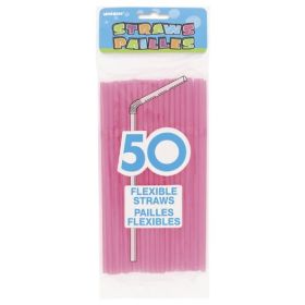 50  Neon Designer Flex Straws - Pink