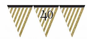 Black & Gold 40th Birthday Flag Bunting