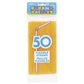 50  Neon Designer Flex Straws - Orange