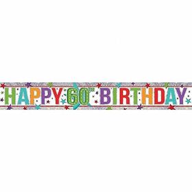 Multi Colour Happy 60th Birthday Holographic Foil Banner