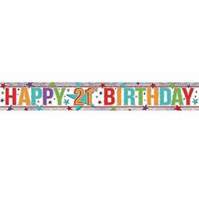 Multi Colour Happy 21st Birthday Holographic Foil Banner