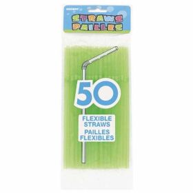 50  Neon Designer Flex Straws - Green