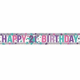 Pink Happy 21st Birthday Holographic Foil Banner 2.7m