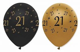 21st Gold and Black Balloons pk6