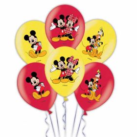 Mickey Mouse 4 Colour Latex Balloons pk6