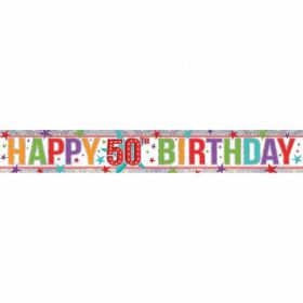 Multi Colour Happy 50th Birthday Holographic Foil Banner