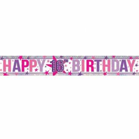 Happy 16th Birthday Holographic Foil Banner