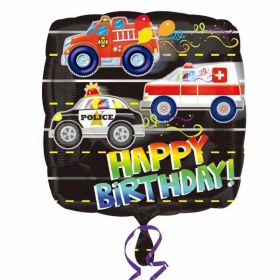 Happy Birthday Rescue Vehicles Standard Foil Balloon