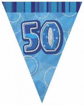 Blue Glitz 50 Party Flag Banner, 9ft