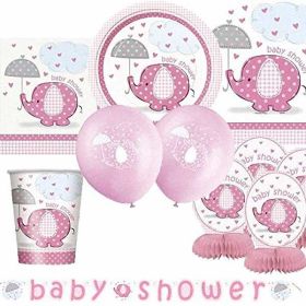 Umbrellaphants Pink Ultimate Baby Shower Party Supplies Kit for 8 