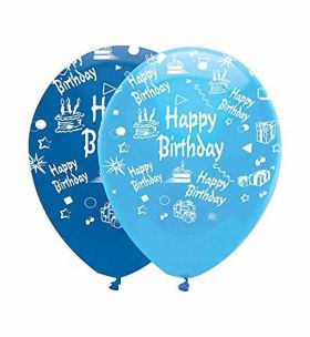 Happy birthday latex balloons- blue mix, pk6