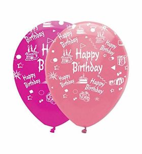 Happy birthday latex balloons, pink mix, pk6