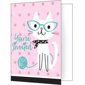 Purr-fect Party Foldover Invitations with Envelopes, pk8