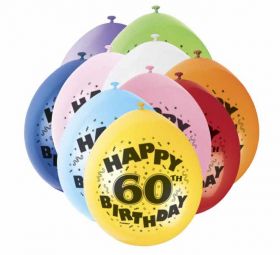 60th Happy Birthday Latex Balloons 10pk