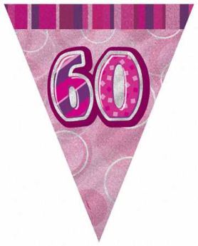 Pink Glitz 60 Party Flag Banner