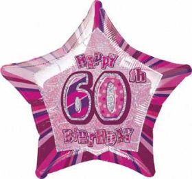Pink Glitz Star 60th Foil Party Balloon