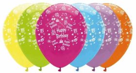 Happy birthday latex balloons - bright colours pk6