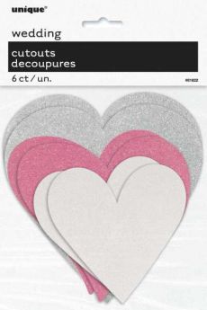 Paper Cut Out Glitter Heart Decorations pk6