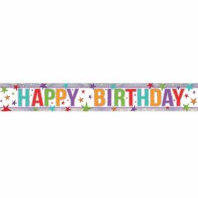 Multi Colour Happy Birthday Holographic Foil Banner