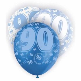 Glitz Blue 90th birthday balloons, pk6