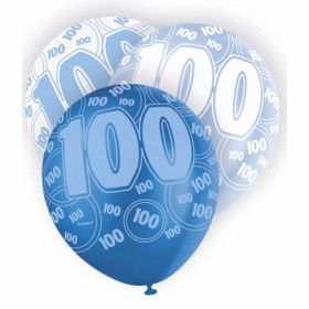 Glitz Blue 100th birthday balloons, pk6