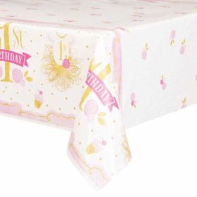 Pink and Gold 1st Birthday Tablecover