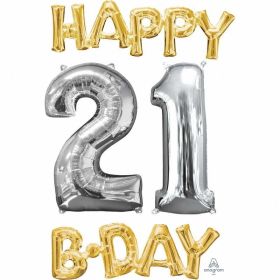 "Happy 21 B-Day" Phrase&Number Bunch Foil Balloon
