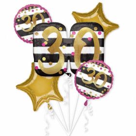 Pink & Gold 30th Birthday Foil Balloon Bouquets, pk5