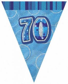 Blue Glitz 70 Party Flag Banner 9ft