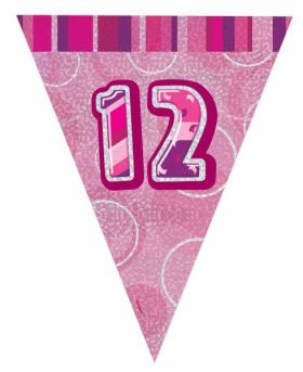 Pink Glitz 12 Party Flag Banner 9 ft