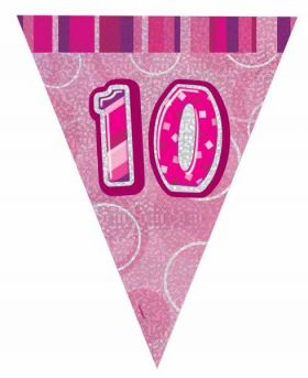 Pink Glitz 10 Party Flag Banner 9 ft